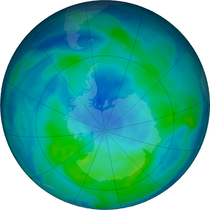 Antarctic ozone map for 05 April 2019